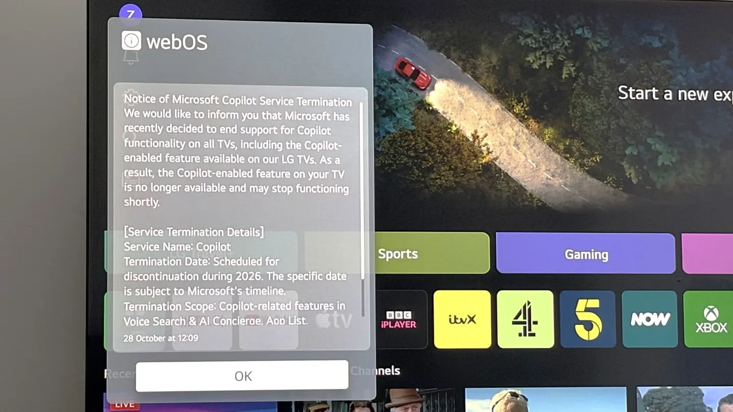 LG TV Copilot End of Support Warning